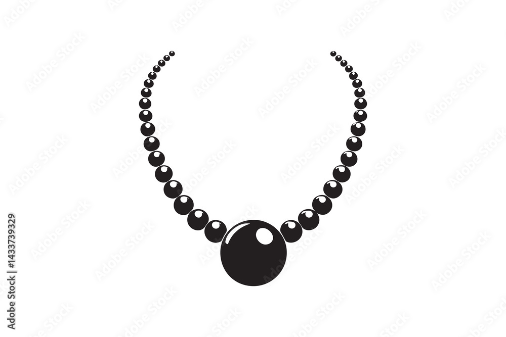 Naklejka premium Pearl necklace vector silhouette isolated in white background
