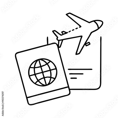 Passport and airplane icon in minimalist style  