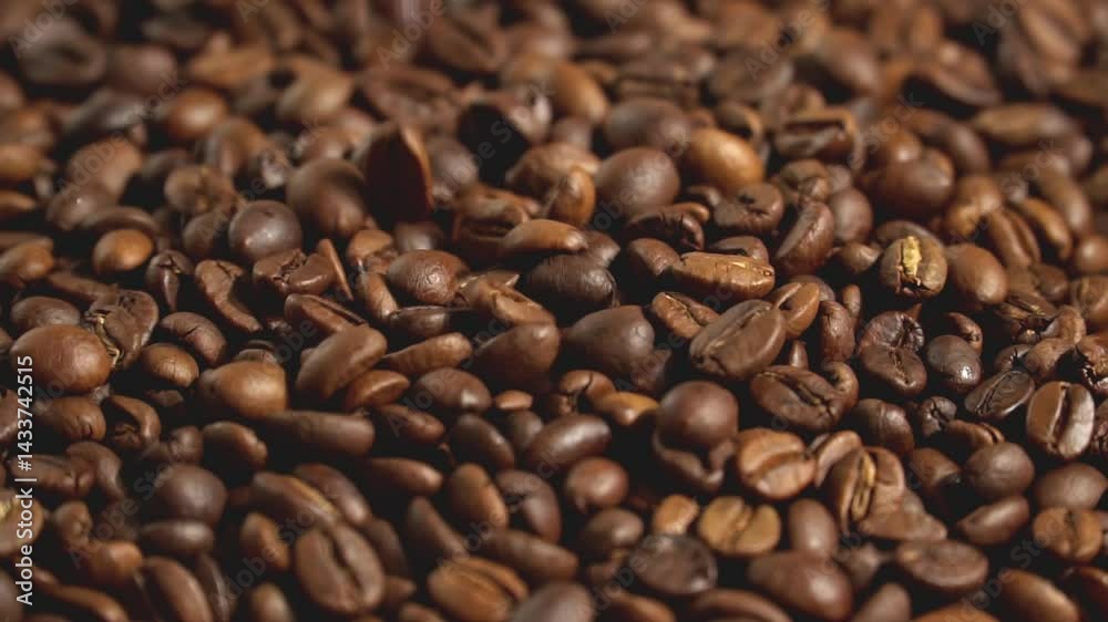 Close-up of coffee beans falling in slow motion Close-up of coffee beans falling in slow motion