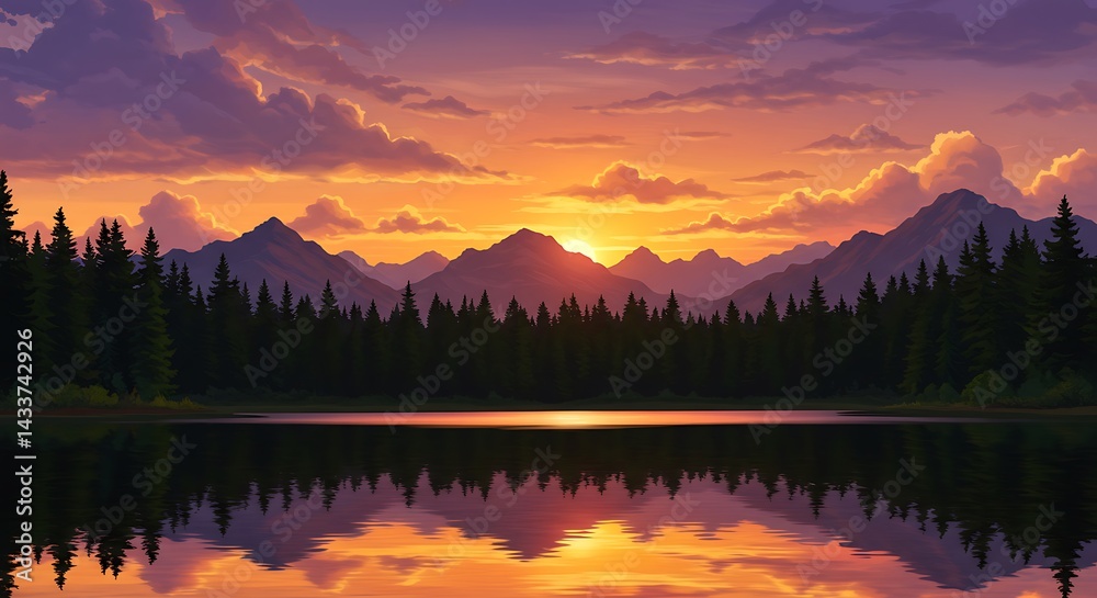 Fototapeta premium Serene Sunset's Embrace AI Generated