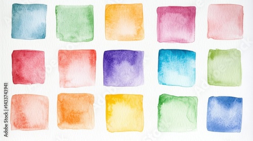 Watercolor Paint Swatches A Grid of Blended Colors on White