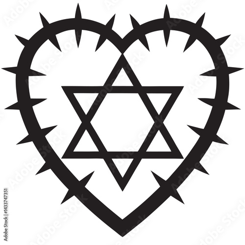 Barbed wire hexagram form as heart of David Silhouette 