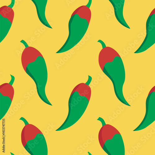 Seamless pattern with red and green hot pepper