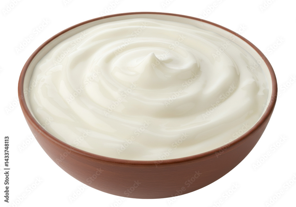 Bowl filled with creamy yogurt isolated on transparent background