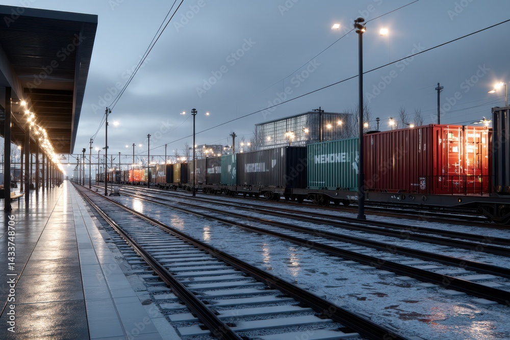 Obraz premium Railroad Platform with Cargo Containers