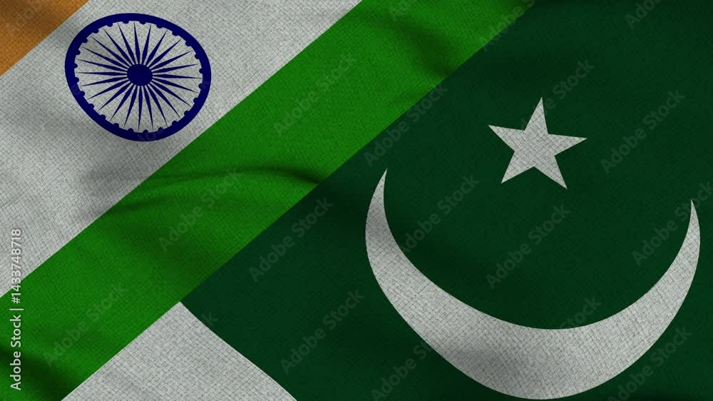 India vs Pakistan flag animation seamless loop. High Resolution 4K
