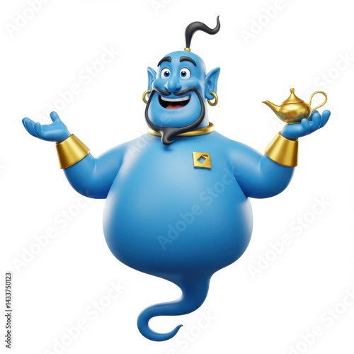 Cartoon genie with lamp vector illustration image isolated on white background