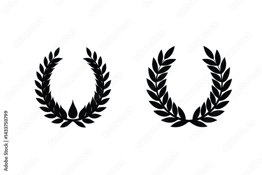 Black Silhouette Laurel Wreath Set Vector Illustration Isolated On White Background Black Silhouette Laurel Wreath Set Vector Illustration Isolated On White Background