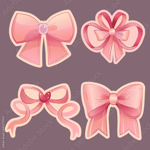 Set of pink bow stickers — glossy coquette style