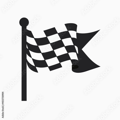 Isolated competition icon of a checkered racing flag fluttering energetically, representing the exciting start and triumphant end of a fast-paced sporting event.

