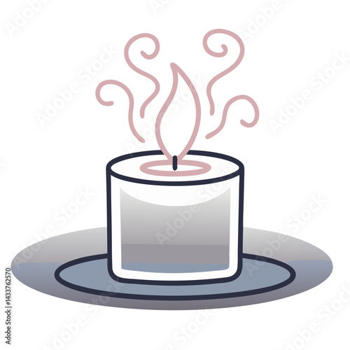 Aromatic candle with steam on a plate in a minimalist style  