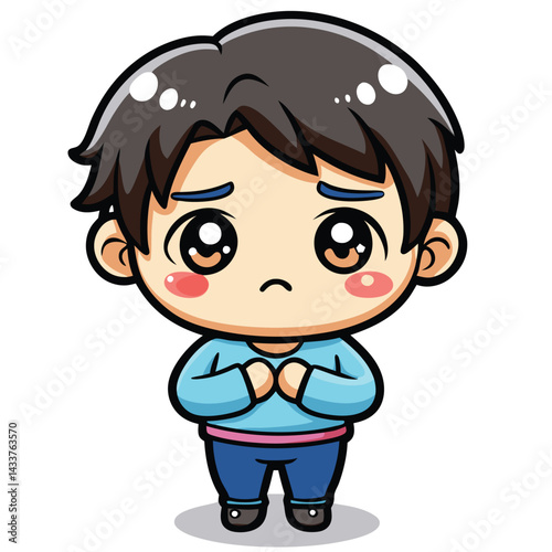 Sad cartoon boy with worried expression
