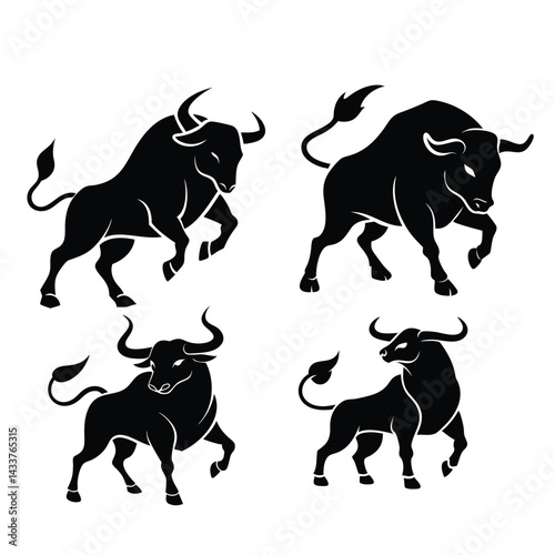 a set of bull silhouette vector illustration