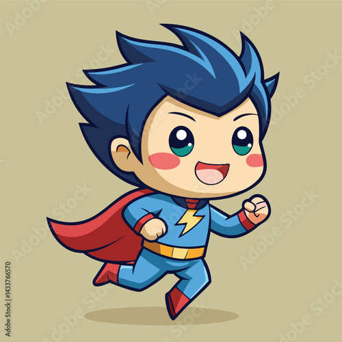 Cute cartoon superhero in action