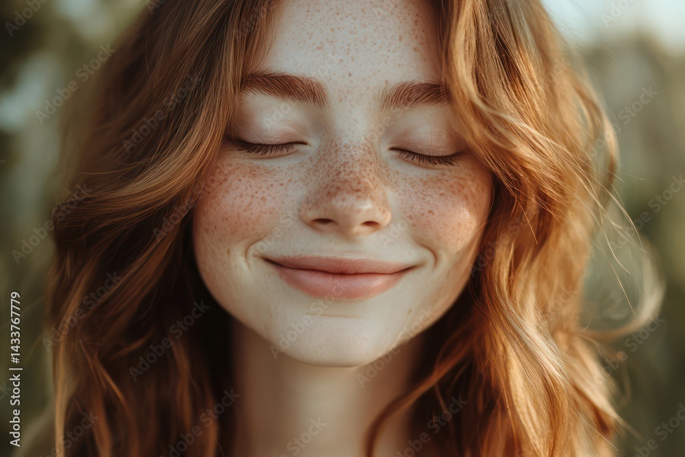 Smiling Woman with Closed Eyes and Smooth Skin Smiling Woman with Closed Eyes and Smooth Skin