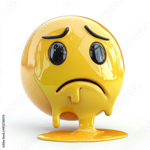 Melting sad face emoji, isolated on white background