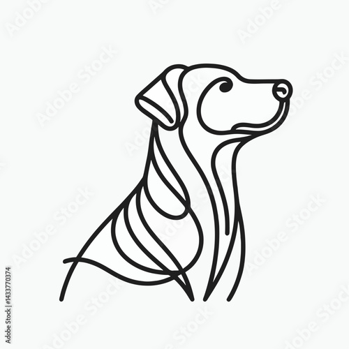 A one-line illustration of a dog's head and upper body.