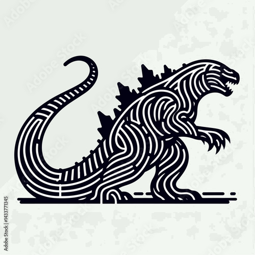 A bold, stylized line art interpretation of the iconic Godzilla.
