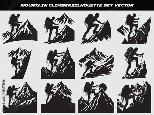 Mountain Climber silhouette set vector illustration