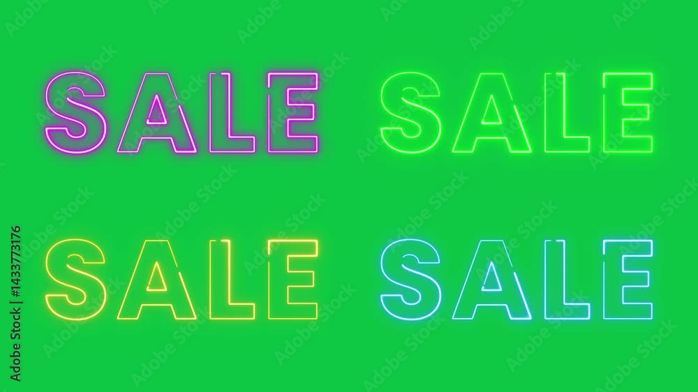  sale text neon lights multi color isolated on green background animation , black friday and cyber monday big sale social media motion design element 