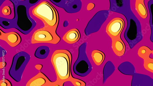 Abstract 3D background of ripple effect wth random fluid transformations and organic shapes in bright vibrant colors. Texture with copy space.