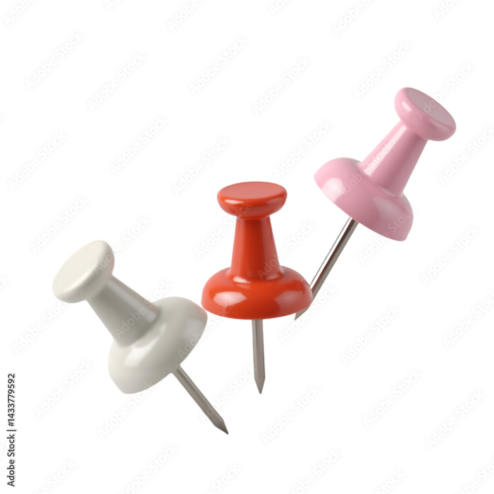 Round Head Push Pins, different. 3D rendering isolated on transparent background Round Head Push Pins, different. 3D rendering isolated on transparent background