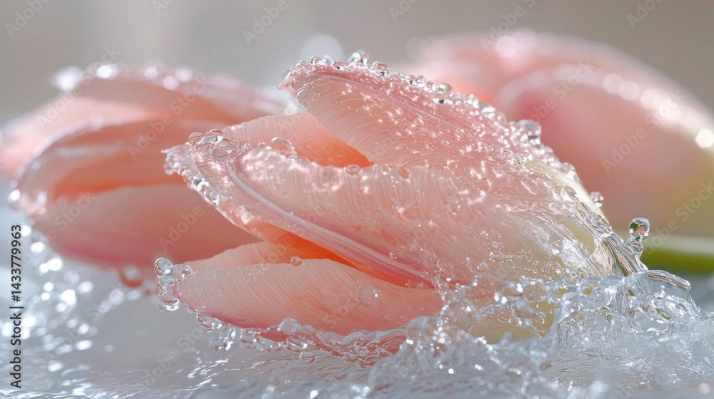 Fototapeta premium Close-up of Pink Tulips with Water Droplets