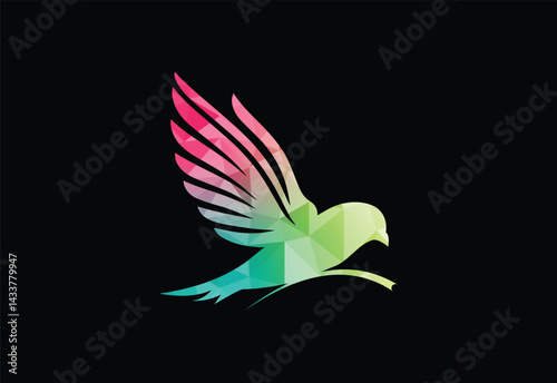 Low poly with colorful bird logo design, Vector design Template