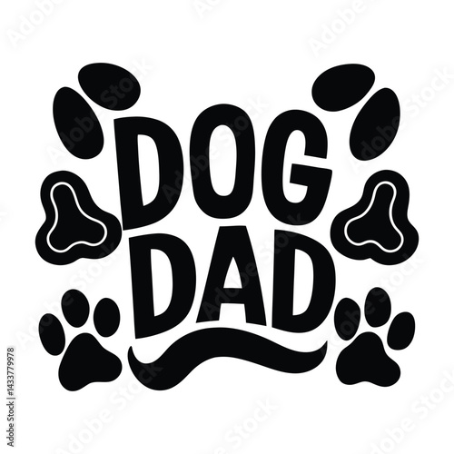 dog dad in a groove wavy font with paws and bone.