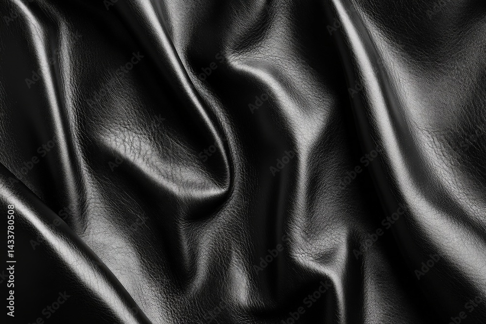 Close-up view of deep black leather material. Close-up view of deep black leather material.