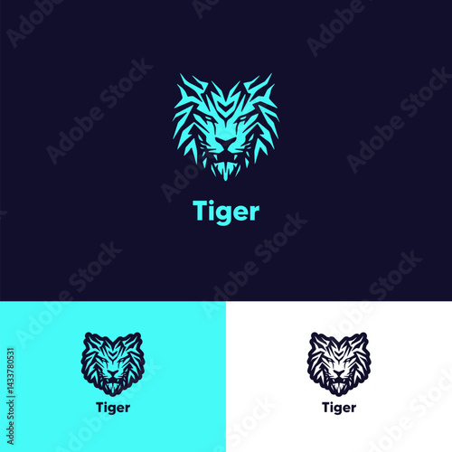 Dynamic eSports logo design featuring a fierce tiger shape, perfect for gaming teams, esports brands, competitive gaming, or online tournament identity, with bold and powerful visuals