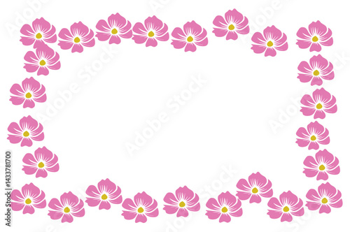 Border frame design concept of pink flowers isolated on white background - vector illustration