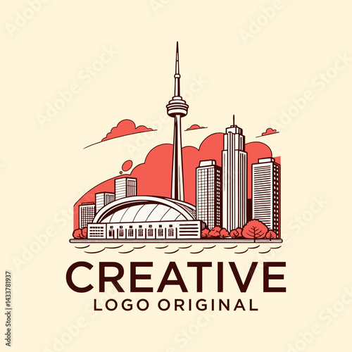 toronto city scape, urban line art concept with decorative lettering for black word toronto on white background.