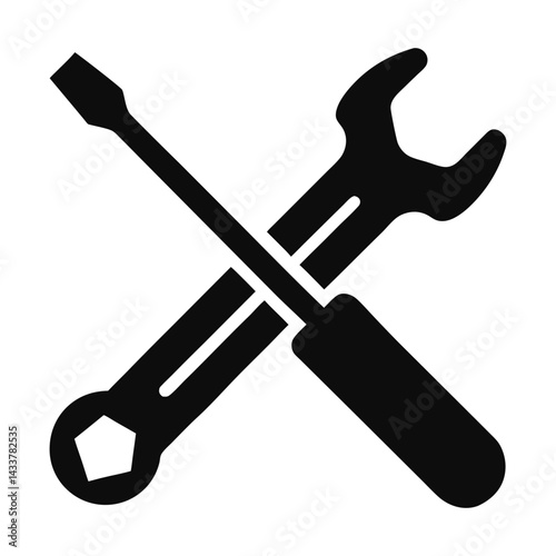 screwdriver and wrench crossed silhouette vector.