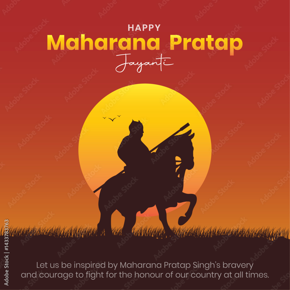 Happy Mahanrana Pratap Jayanti Post and Greeting Card Design. Birth Anniversary of Indian Ruler Maharana Pratap Vector Illustration Happy Mahanrana Pratap Jayanti Post and Greeting Card Design. Birth Anniversary of Indian Ruler Maharana Pratap Vector Illustration
