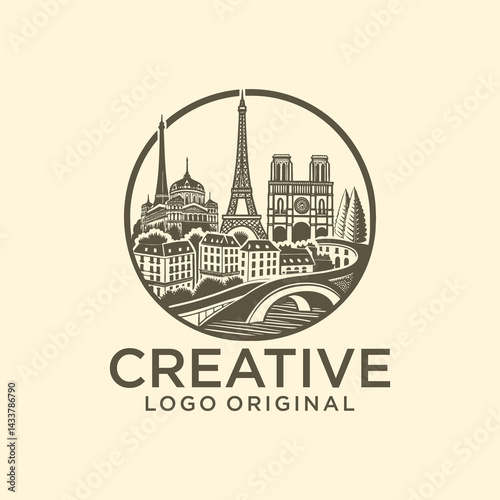 Landmark of Paris. Panoramic cityscape with Eiffel Tower