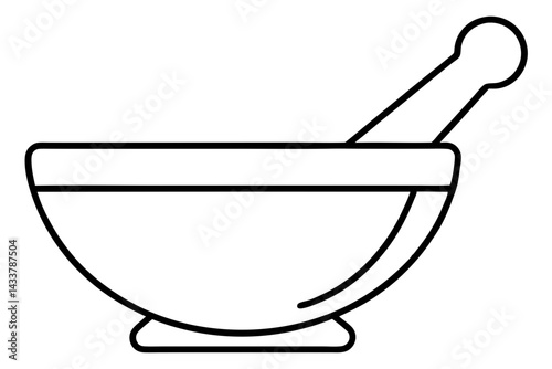 Minimal Mortar and Pestle Line Art – Simple Pharmacy and Herbal Medicine Icon in Outline Style

