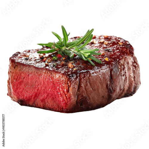 Mouthwatering Steak with Fresh Herbs with Transparent Background