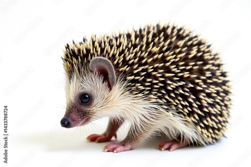 Tiny hedgehog, curled in defense, on pure white background, fauna, adorable, cute Tiny hedgehog, curled in defense, on pure white background, fauna, adorable, cute