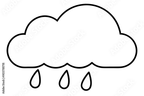 Minimal Rain Cloud Line Art – Simple Weather and Storm Symbol in Outline Style

