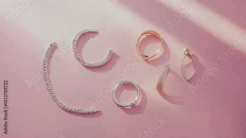 Silver and Gold Jewelry on Pink Background