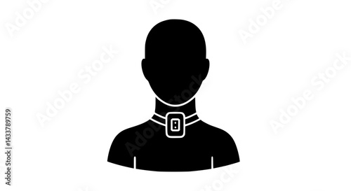 Man with health tracker on neck black and white icon