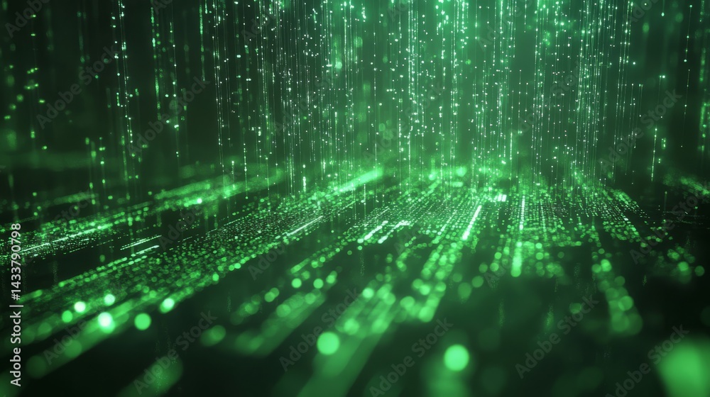 Obraz premium Abstract Green Particle Flow Background