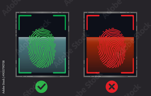 Finger print accepted icon. Fingerprint scanning. Digital touch scan identification of electronic sensor authentication. Biometric access control.