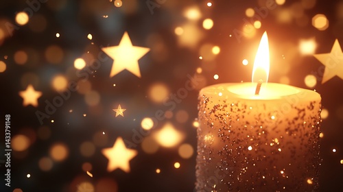 Glittering Candle with Festive Stars.
