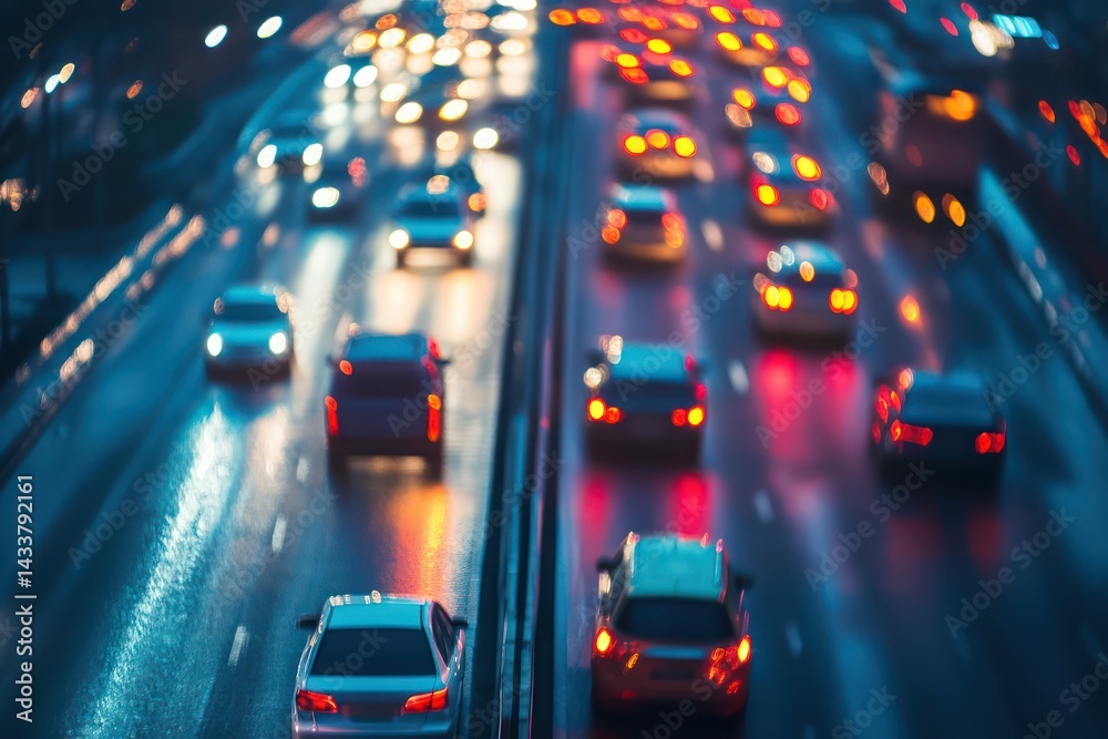Top view of city traffic jam at night with bokeh Top view of city traffic jam at night with bokeh
