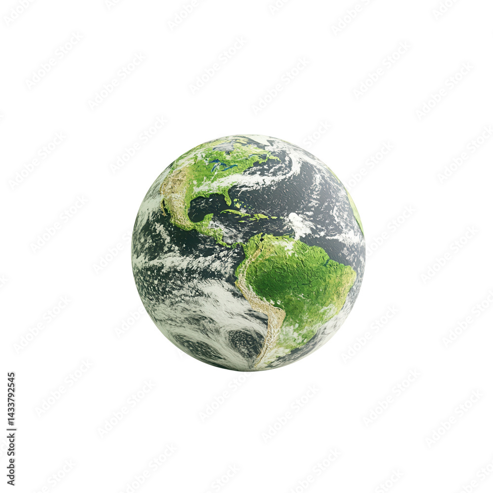Fototapeta premium nature conservation concept. Earth from space with visible continents and swirling clouds. isolated on white background
