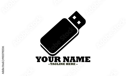 Simple black outline of a portable USB flash drive for data storage on a white background. Technology concept, USB logo icon and illustrasion USB vector logo design