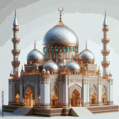 A detailed 3D model of a magnificent mosque.