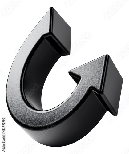 Black shiny curved arrow symbol suggesting a U-turn or reversal concept.